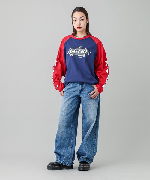 X-girl（エックスガール）の「CURVED OVAL LOGO B/B BIG TEE（T