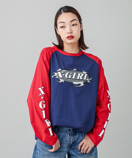 X-girl（エックスガール）の「CURVED OVAL LOGO B/B BIG TEE（Tシャツ  