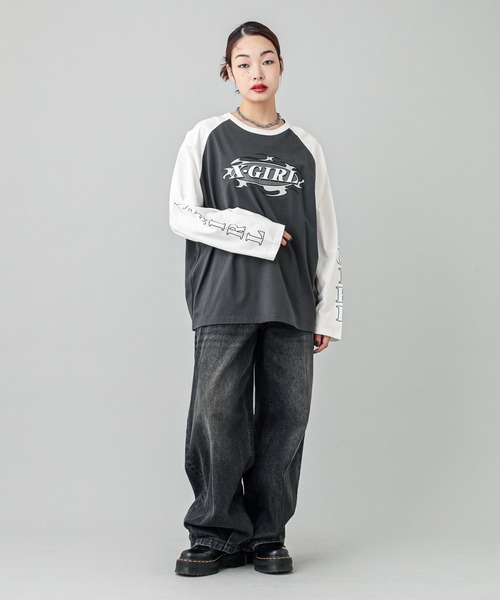 X-girl（エックスガール）の「CURVED OVAL LOGO B/B BIG TEE（T