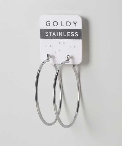 GOLDY(ゴールディ)の「【金属アレルギー軽減】ナロー ライン ワイド フープ ステンレス ピアス(ピアス(両耳用)・レディース・ゴールド/シルバー・FREE)」の6枚目の写真