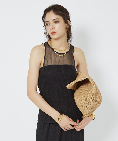 Rouge vif（ルージュヴィフ）の「針抜きシアーメタリックアメスリニットタンク（タンクトップ・レディース・グレー/ブラック・フリー）」の16枚目の写真