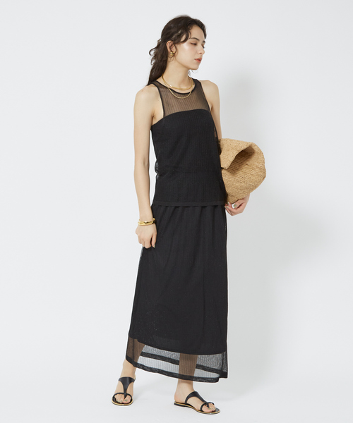 Rouge vif（ルージュヴィフ）の「針抜きシアーメタリックアメスリニットタンク（タンクトップ・レディース・グレー/ブラック・フリー）」の4枚目の写真