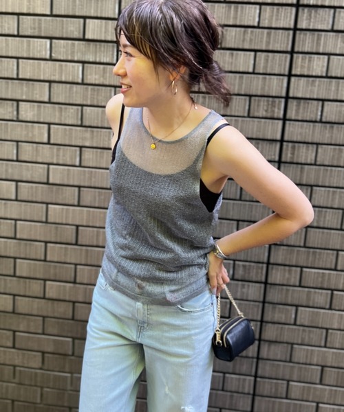 Rouge vif（ルージュヴィフ）の「針抜きシアーメタリックアメスリニットタンク（タンクトップ・レディース・グレー/ブラック・フリー）」の18枚目の写真