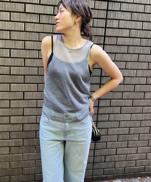 Rouge vif（ルージュヴィフ）の「針抜きシアーメタリックアメスリニットタンク（タンクトップ・レディース・グレー/ブラック・フリー）」の19枚目の写真