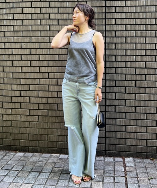 Rouge vif（ルージュヴィフ）の「針抜きシアーメタリックアメスリニットタンク（タンクトップ・レディース・グレー/ブラック・フリー）」の9枚目の写真