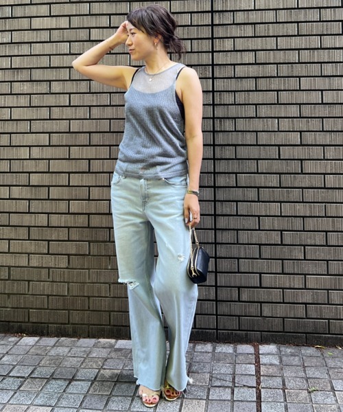 Rouge vif（ルージュヴィフ）の「針抜きシアーメタリックアメスリニットタンク（タンクトップ・レディース・グレー/ブラック・フリー）」の10枚目の写真