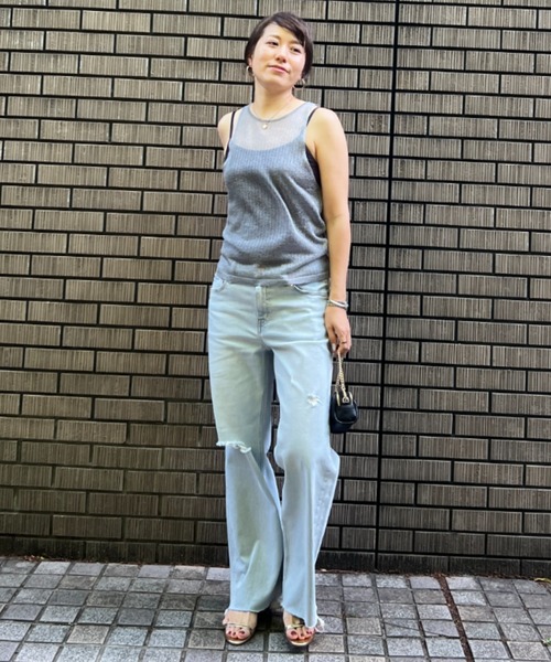 Rouge vif（ルージュヴィフ）の「針抜きシアーメタリックアメスリニットタンク（タンクトップ・レディース・グレー/ブラック・フリー）」の11枚目の写真