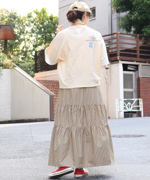 DOUBLE NAME(ダブルネーム)の「ストライプティアードスカート(スカート・メンズ・カーキ/ネイビー・FREE)」の7枚目の写真