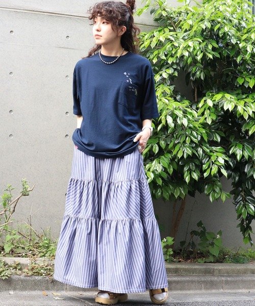 DOUBLE NAME(ダブルネーム)の「ストライプティアードスカート(スカート・メンズ・カーキ/ネイビー・FREE)」の21枚目の写真