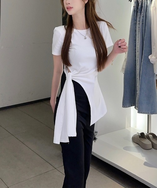 Mela（メラ）の「サイドリボンカットソー（Tシャツ/カットソー・レディース・グレー/ホワイト・FREE）」の16枚目の写真