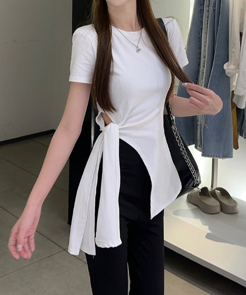 Mela（メラ）の「サイドリボンカットソー（Tシャツ/カットソー・レディース・グレー/ホワイト・FREE）」の3枚目の写真