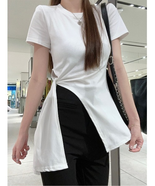Mela（メラ）の「サイドリボンカットソー（Tシャツ/カットソー・レディース・グレー/ホワイト・FREE）」の9枚目の写真