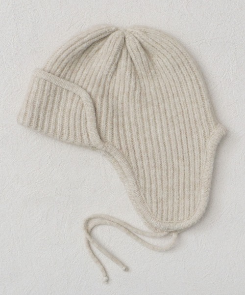Basiquenti（ベーシックエンティ）の「リブニット フライトキャップ型 ニットキャップ（ニットキャップ/ビーニー・レディース・ブラック/ブラウン/アイボリー・FREE）」の3枚目の写真