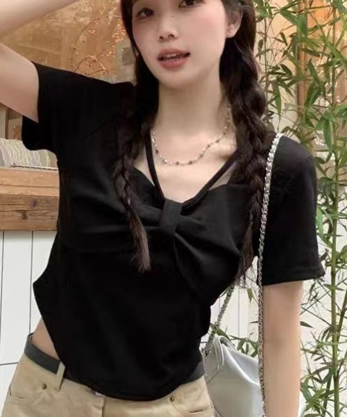 DIAVEL（ディアベル）の「【新色追加】4色展開リボンデザイン半袖Tシャツ（Tシャツ/カットソー・レディース・ホワイト/ピンク/ブラック/グレー・M）」の15枚目の写真