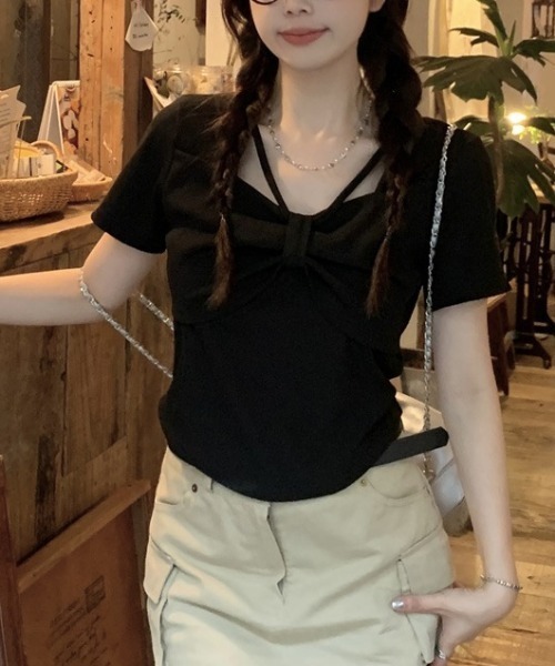 DIAVEL（ディアベル）の「【新色追加】4色展開リボンデザイン半袖Tシャツ（Tシャツ/カットソー・レディース・ホワイト/ピンク/ブラック/グレー・M）」の19枚目の写真