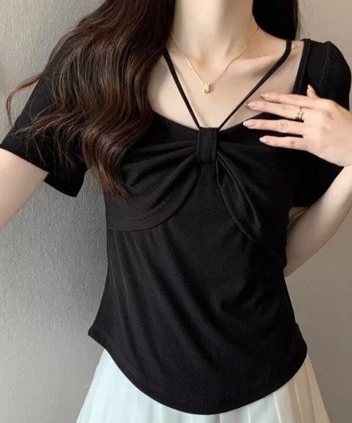 DIAVEL（ディアベル）の「【新色追加】4色展開リボンデザイン半袖Tシャツ（Tシャツ/カットソー・レディース・ホワイト/ピンク/ブラック/グレー・M）」の16枚目の写真