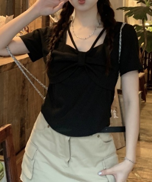 DIAVEL（ディアベル）の「【新色追加】4色展開リボンデザイン半袖Tシャツ（Tシャツ/カットソー・レディース・ホワイト/ピンク/ブラック/グレー・M）」の22枚目の写真