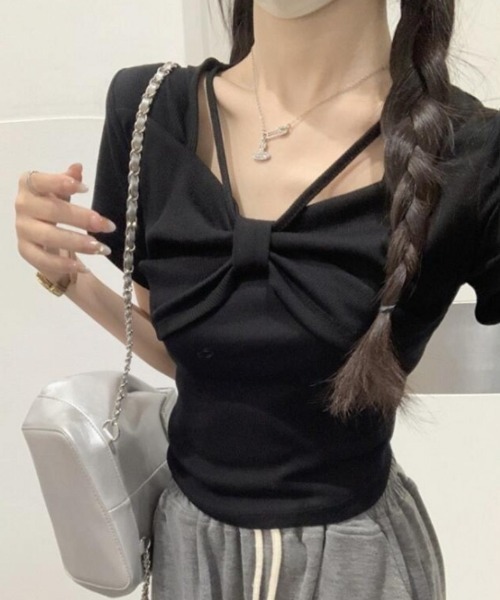 DIAVEL（ディアベル）の「【新色追加】4色展開リボンデザイン半袖Tシャツ（Tシャツ/カットソー・レディース・ホワイト/ピンク/ブラック/グレー・M）」の17枚目の写真