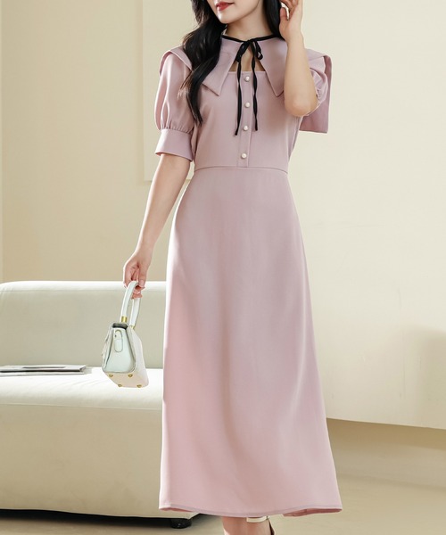 Lace Ladies(レースレディース)の「ショール風 ビッグカラー フロント ボタン ロング ワンピース(ワンピース・レディース・ピンク/アイボリー/ブラック・S/FREE)」の3枚目の写真