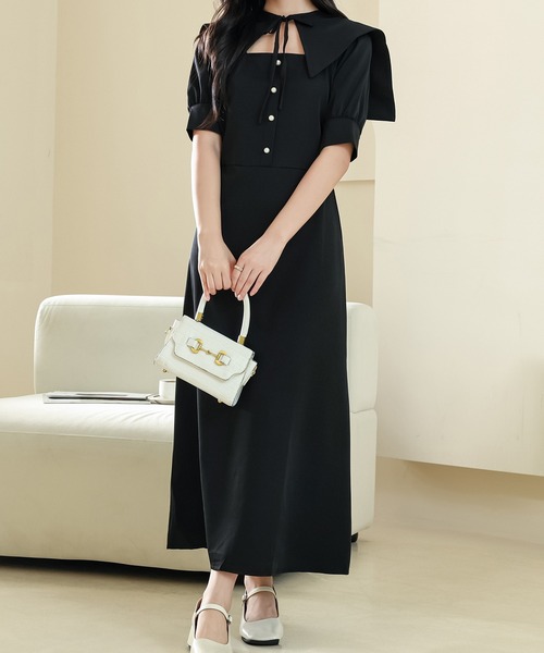 Lace Ladies(レースレディース)の「ショール風 ビッグカラー フロント ボタン ロング ワンピース(ワンピース・レディース・ピンク/アイボリー/ブラック・S/FREE)」の2枚目の写真