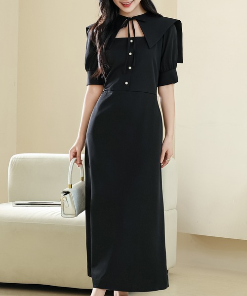 Lace Ladies(レースレディース)の「ショール風 ビッグカラー フロント ボタン ロング ワンピース(ワンピース・レディース・ピンク/アイボリー/ブラック・S/FREE)」の18枚目の写真