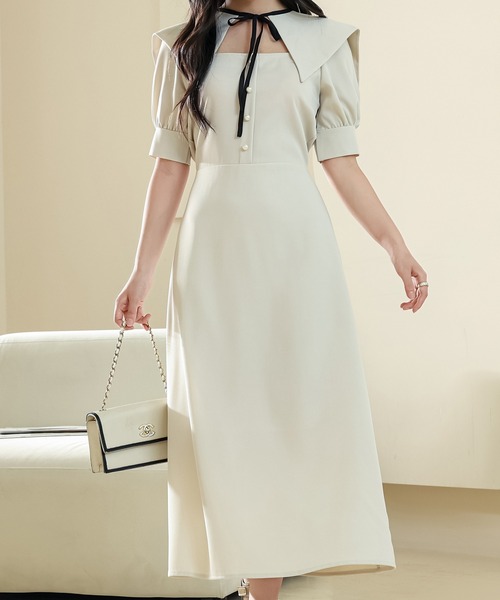 Lace Ladies(レースレディース)の「ショール風 ビッグカラー フロント ボタン ロング ワンピース(ワンピース・レディース・ピンク/アイボリー/ブラック・S/FREE)」の16枚目の写真