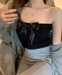 meJane | 2wayリボン リブニットビスチェ(チューブトップ)
