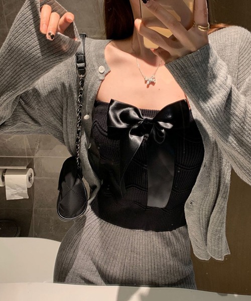 meJane（ミージェーン）の「2wayリボン リブニットビスチェ（チューブトップ・レディース・ホワイト/ブラック・FREE）」の10枚目の写真
