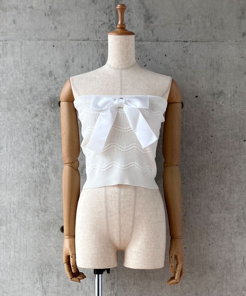 meJane（ミージェーン）の「2wayリボン リブニットビスチェ（チューブトップ・レディース・ホワイト/ブラック・FREE）」の19枚目の写真