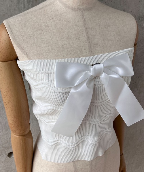 meJane（ミージェーン）の「2wayリボン リブニットビスチェ（チューブトップ・レディース・ホワイト/ブラック・FREE）」の16枚目の写真