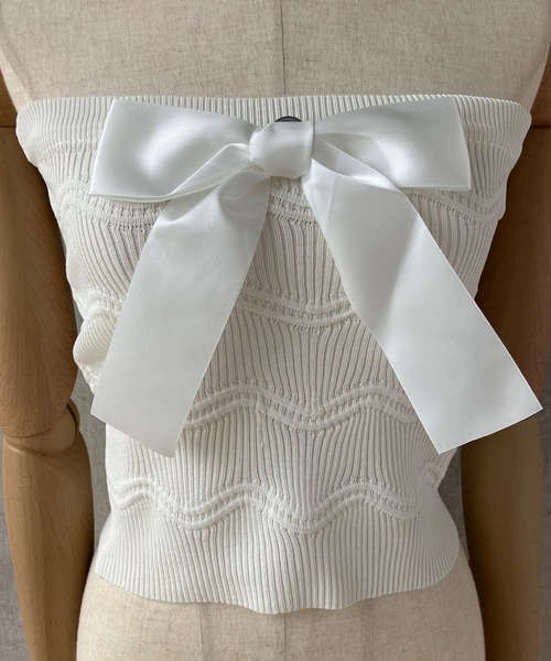 meJane（ミージェーン）の「2wayリボン リブニットビスチェ（チューブトップ・レディース・ホワイト/ブラック・FREE）」の15枚目の写真