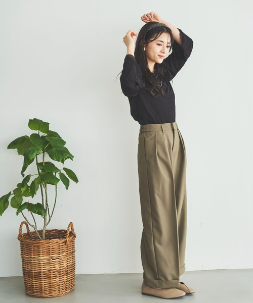loin. ロワン 雑誌掲載 ミドルタックパンツ 洗える ブラック loin. ロワン 雑誌掲載 ミドルタックパンツ 洗える ブラック