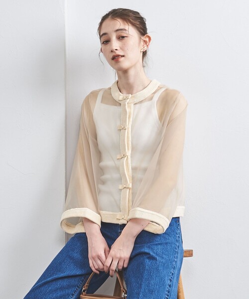 美品#ユナイテッドアローズ2024AW #オーガンジーフリル　リボン付きブラウス UNITED ARROWS（ユナイテッドアローズ）の「オーガンジー フリル