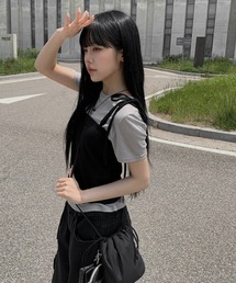 紐付きリブビスチェ+シアー半袖Tシャツセット