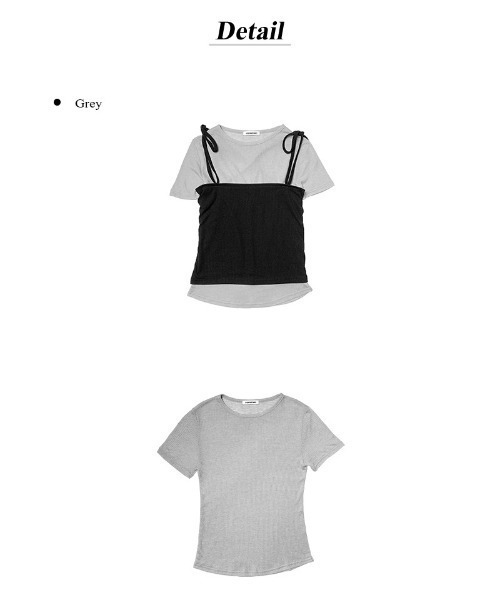 anyonemore(エニワンモア)の「紐付きリブビスチェ+シアー半袖Tシャツセット(Tシャツ/カットソー・レディース・グレー・FREE)」の8枚目の写真