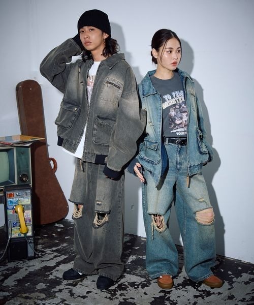 PBLIM（ページボーイリム）の「PBLIM/ダメージデニム（デニムパンツ・レディース・ブラック/ブルー・MEDIUM/LARGE）」の3枚目の写真