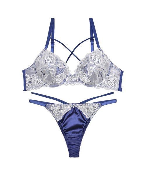 サテン フラワー レース クロスコード ブラジャー ＆ バック透け T