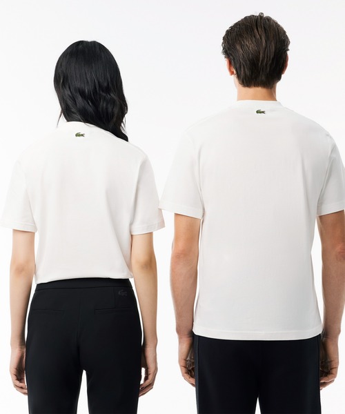 国内配送★LACOSTE★アーチネームカレッジロゴTシャツ ヘビーウェイト アーチネームカレッジロゴプリント 半袖Tシャツ