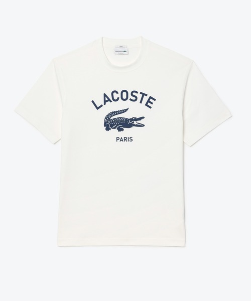 送料関税込みLacoste アーチネームカレッジロゴTシャツ ヘビーウェイト アーチネームカレッジロゴプリント 半袖Tシャツ