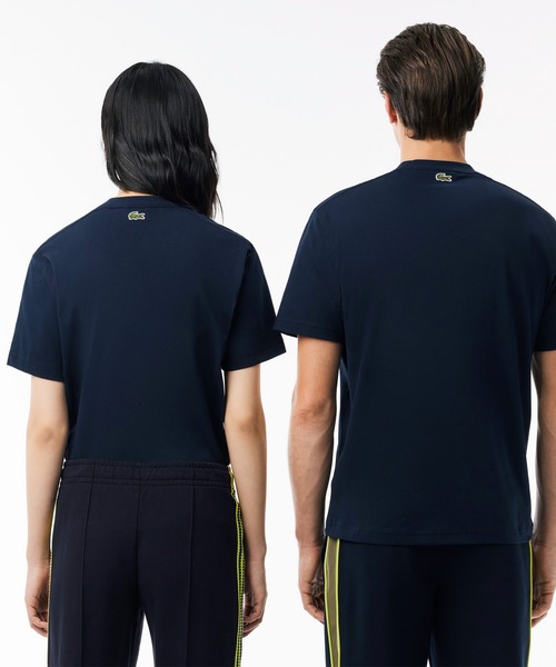 国内配送★LACOSTE★アーチネームカレッジロゴTシャツ ヘビーウェイト アーチネームカレッジロゴプリント 半袖Tシャツ