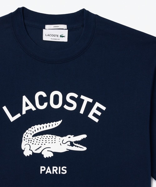 送料関税込みLacoste アーチネームカレッジロゴTシャツ ヘビーウェイト アーチネームカレッジロゴプリント 半袖Tシャツ