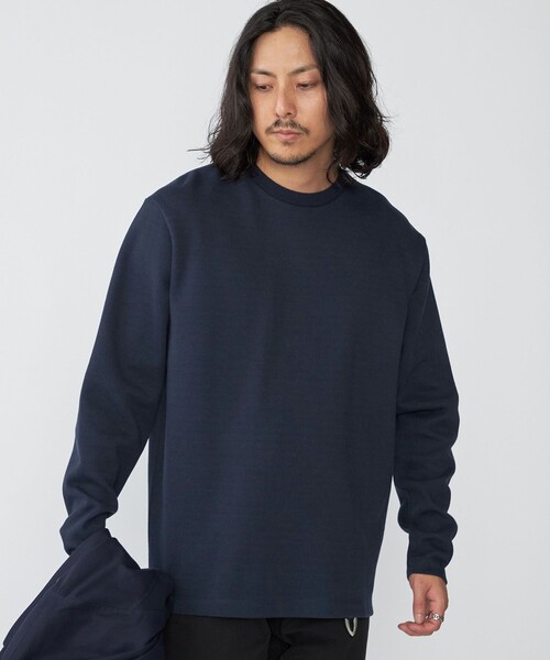 SHIPS(シップス)の「SHIPS: 鹿の子 ダブルフェイス クルーネック ロングスリーブ Tシャツ (ロンT)(Tシャツ/カットソー・メンズ・ベージュ/ネイビー/ブラック・SMALL/MEDIUM/LARGE/X-LARGE)」の2枚目の写真