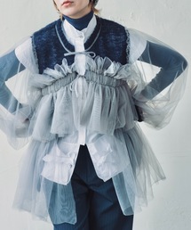 チュールxニット ドッキング ブルゾン系カーディガン - DYLI【ディリ】