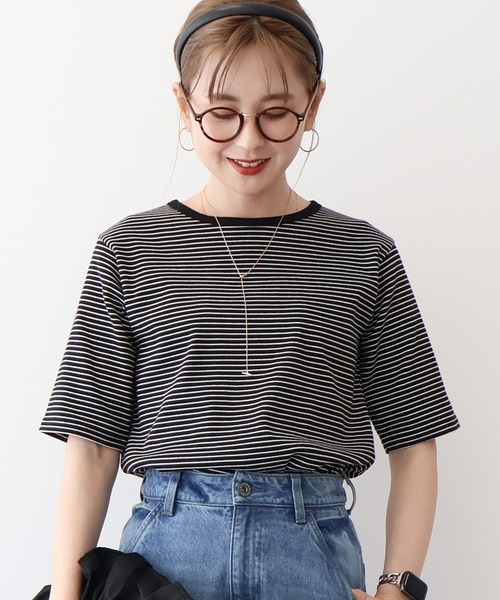 AMERICAN HOLIC(アメリカンホリック)の「抗菌防臭リブ5分袖カットプルオーバー(Tシャツ/カットソー・レディース・チャコールグレー/アイボリー/その他7/ホワイト系その他4・M/L)」の4枚目の写真