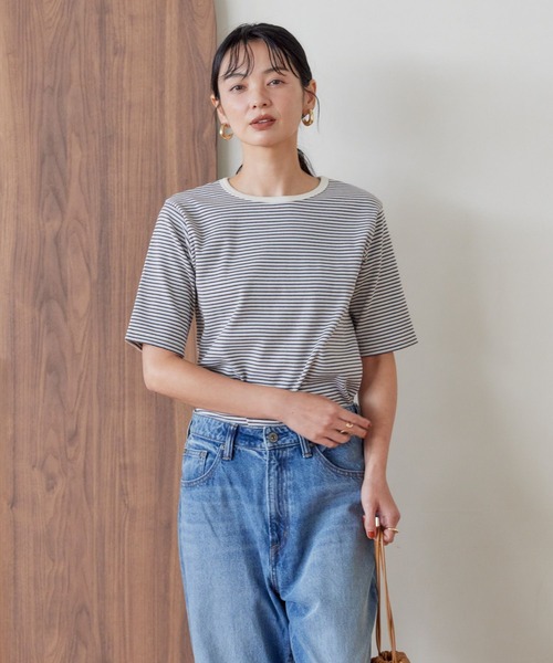 AMERICAN HOLIC(アメリカンホリック)の「抗菌防臭リブ5分袖カットプルオーバー(Tシャツ/カットソー・レディース・チャコールグレー/アイボリー/その他7/ホワイト系その他4・M/L)」の3枚目の写真
