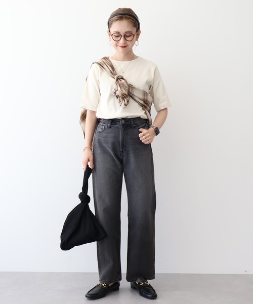AMERICAN HOLIC(アメリカンホリック)の「抗菌防臭リブ5分袖カットプルオーバー(Tシャツ/カットソー・レディース・チャコールグレー/アイボリー/その他7/ホワイト系その他4・M/L)」の12枚目の写真
