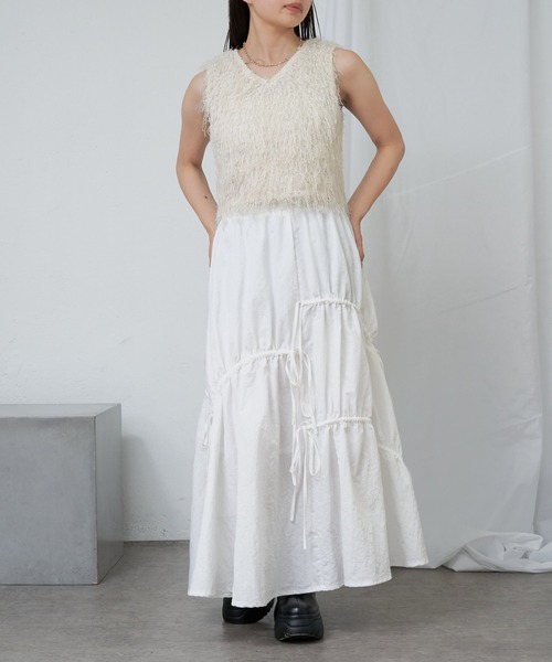 RAY CASSIN（レイカズン）の「ドロストリボンフレアスカート（スカート・レディース・ブラック/アイボリー/グレー・FREE）」の5枚目の写真