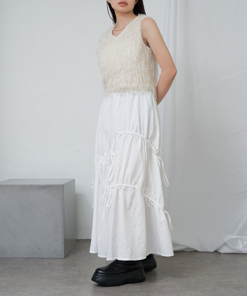 RAY CASSIN（レイカズン）の「ドロストリボンフレアスカート（スカート・レディース・ブラック/アイボリー/グレー・FREE）」の6枚目の写真