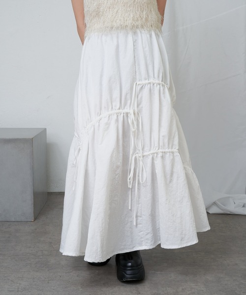 RAY CASSIN（レイカズン）の「ドロストリボンフレアスカート（スカート・レディース・ブラック/アイボリー/グレー・FREE）」の8枚目の写真