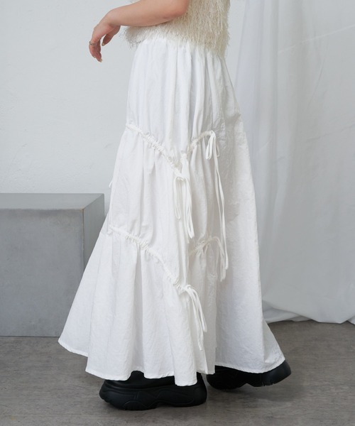 RAY CASSIN（レイカズン）の「ドロストリボンフレアスカート（スカート・レディース・ブラック/アイボリー/グレー・FREE）」の9枚目の写真